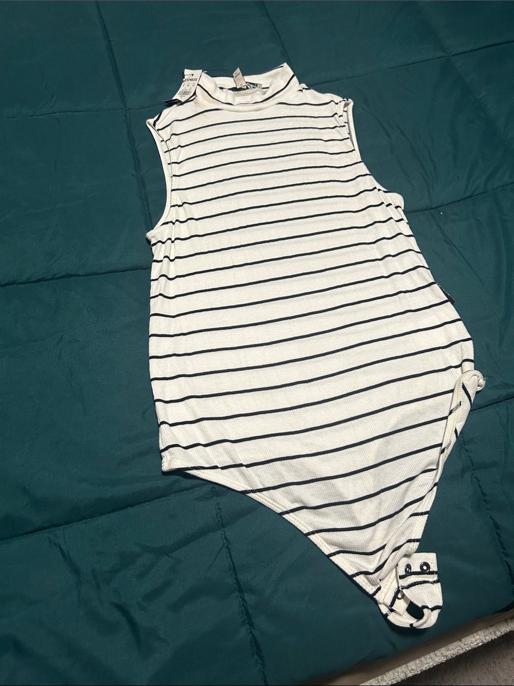Express Sleeveless Mock Neck Striped Bodysuit - White & Black